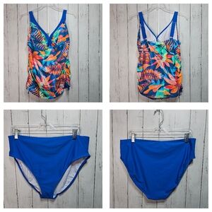 NWOT Your Best Look Women's 2 Piece Blue Floral Print Swimsuit Size 18W.